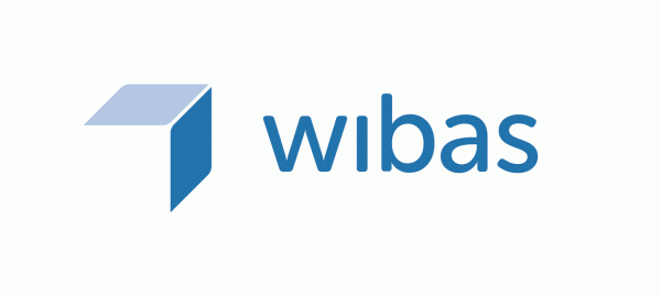 blau weißes Logo des Unternehmens wibas auf weißem Hintergrund